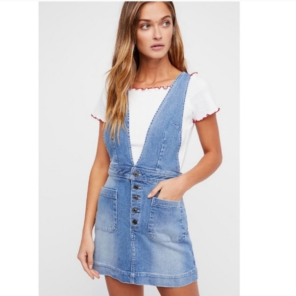 New Women's Blue Denim Overall Dress Pinafore Size Small - Picture 1 of 5